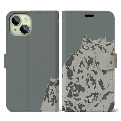 【江井（兵庫県）】地図柄iPhoneケース（手帳タイプ）モノトーン・iPhone 15 用