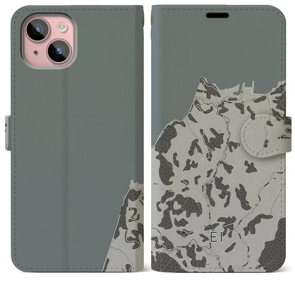 【江井（兵庫県）】地図柄iPhoneケース（手帳タイプ）モノトーン・iPhone 15 Plus 用