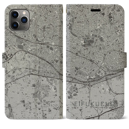 【永福町（東京都）】地図柄iPhoneケース（手帳タイプ）モノトーン・iPhone 11 Pro Max 用