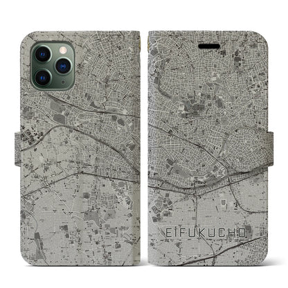 【永福町（東京都）】地図柄iPhoneケース（手帳タイプ）モノトーン・iPhone 11 Pro 用