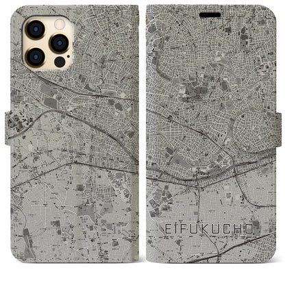 【永福町（東京都）】地図柄iPhoneケース（手帳タイプ）モノトーン・iPhone 12 Pro Max 用