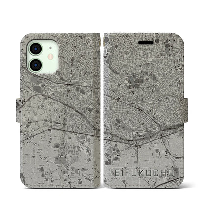 【永福町（東京都）】地図柄iPhoneケース（手帳タイプ）モノトーン・iPhone 12 mini 用
