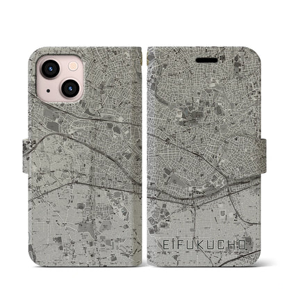 【永福町（東京都）】地図柄iPhoneケース（手帳タイプ）モノトーン・iPhone 13 mini 用