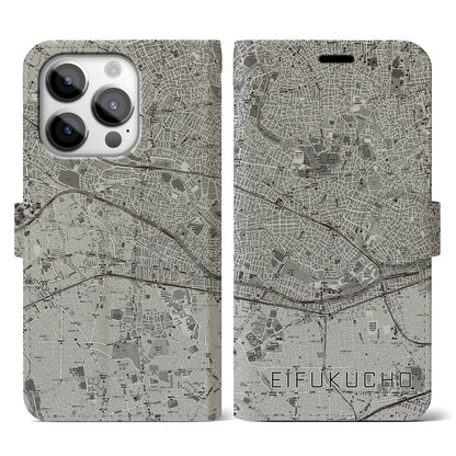 【永福町（東京都）】地図柄iPhoneケース（手帳タイプ）モノトーン・iPhone 14 Pro 用