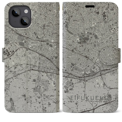【永福町（東京都）】地図柄iPhoneケース（手帳タイプ）モノトーン・iPhone 14 Plus 用