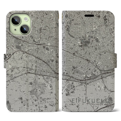 【永福町（東京都）】地図柄iPhoneケース（手帳タイプ）モノトーン・iPhone 15 用