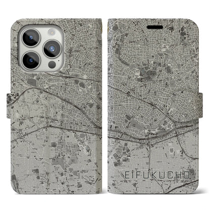 【永福町（東京都）】地図柄iPhoneケース（手帳タイプ）モノトーン・iPhone 15 Pro 用