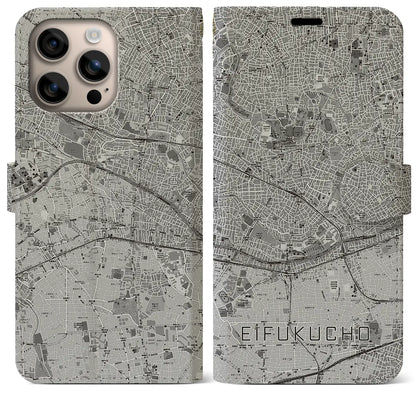 【永福町（東京都）】地図柄iPhoneケース（手帳タイプ）モノトーン・iPhone 16 Plus 用