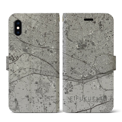 【永福町（東京都）】地図柄iPhoneケース（手帳タイプ）モノトーン・iPhone XS / X 用