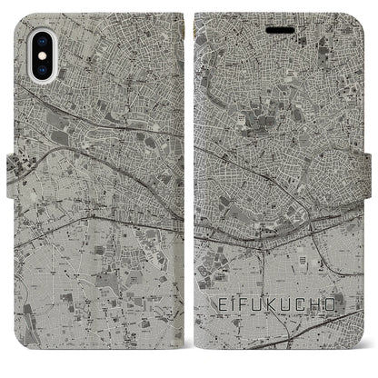 【永福町（東京都）】地図柄iPhoneケース（手帳タイプ）モノトーン・iPhone XS Max 用