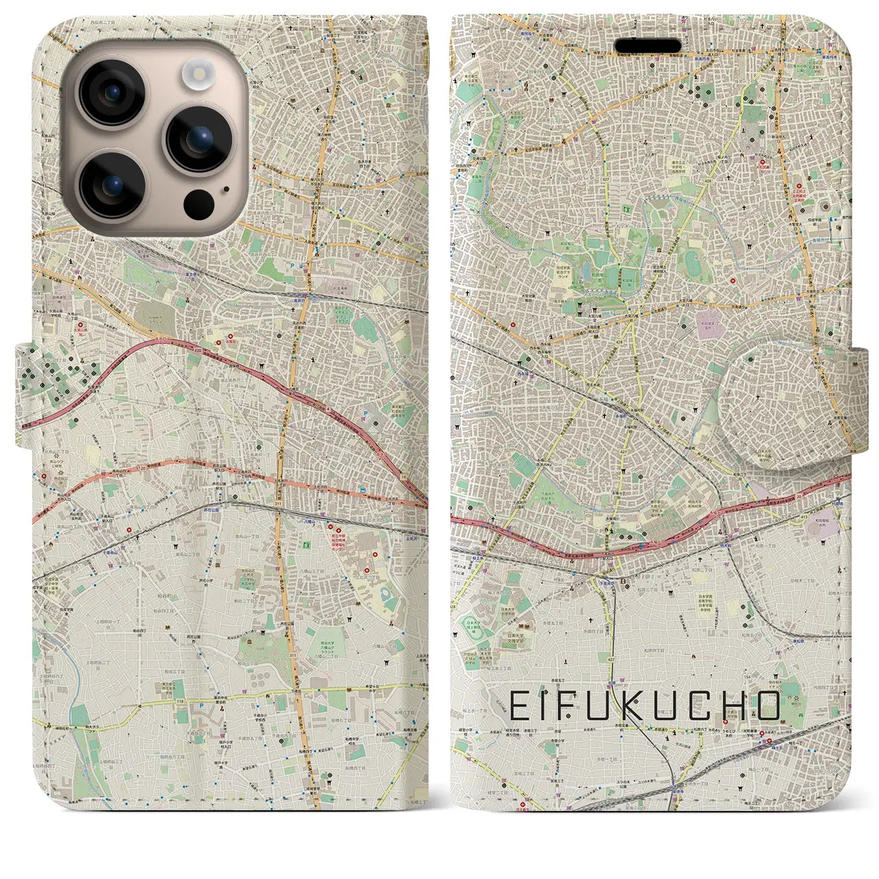 【永福町（東京都）】地図柄iPhoneケース（手帳タイプ）ナチュラル・iPhone 16 Plus 用