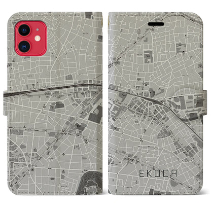 【江古田（東京都）】地図柄iPhoneケース（手帳タイプ）モノトーン・iPhone 11 用