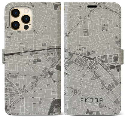 【江古田（東京都）】地図柄iPhoneケース（手帳タイプ）モノトーン・iPhone 12 Pro Max 用