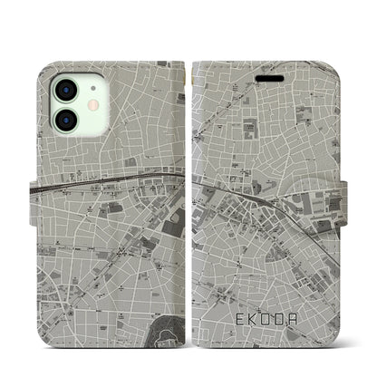 【江古田（東京都）】地図柄iPhoneケース（手帳タイプ）モノトーン・iPhone 12 mini 用