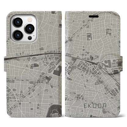 【江古田（東京都）】地図柄iPhoneケース（手帳タイプ）モノトーン・iPhone 13 Pro 用