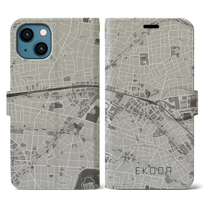 【江古田（東京都）】地図柄iPhoneケース（手帳タイプ）モノトーン・iPhone 13 用