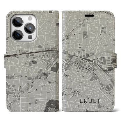 【江古田（東京都）】地図柄iPhoneケース（手帳タイプ）モノトーン・iPhone 14 Pro 用