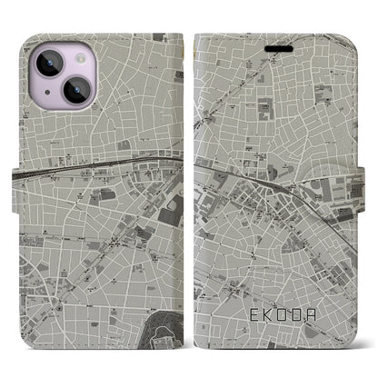 【江古田（東京都）】地図柄iPhoneケース（手帳タイプ）モノトーン・iPhone 14 用