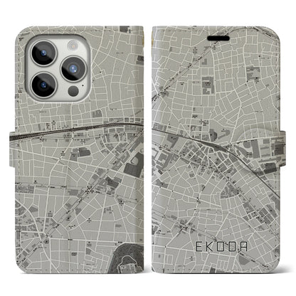 【江古田（東京都）】地図柄iPhoneケース（手帳タイプ）モノトーン・iPhone 15 Pro 用