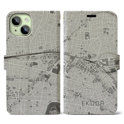 【江古田（東京都）】地図柄iPhoneケース（手帳タイプ）モノトーン・iPhone 15 用