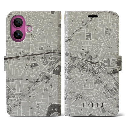 【江古田（東京都）】地図柄iPhoneケース（手帳タイプ）モノトーン・iPhone 16 Pro 用