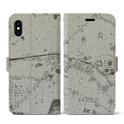 【江古田（東京都）】地図柄iPhoneケース（手帳タイプ）モノトーン・iPhone XS / X 用