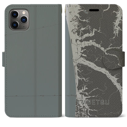 【遠別（北海道）】地図柄iPhoneケース（手帳タイプ）モノトーン・iPhone 11 Pro Max 用