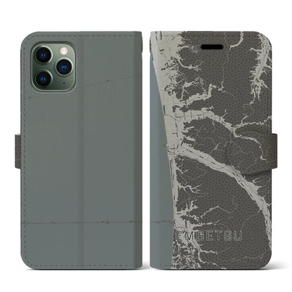 【遠別（北海道）】地図柄iPhoneケース（手帳タイプ）モノトーン・iPhone 11 Pro 用