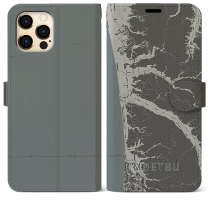 【遠別（北海道）】地図柄iPhoneケース（手帳タイプ）モノトーン・iPhone 12 Pro Max 用