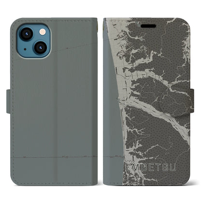 【遠別（北海道）】地図柄iPhoneケース（手帳タイプ）モノトーン・iPhone 13 用