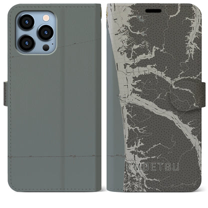 【遠別（北海道）】地図柄iPhoneケース（手帳タイプ）モノトーン・iPhone 13 Pro Max 用