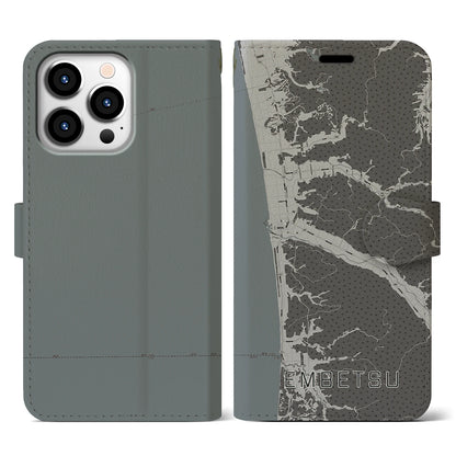 【遠別（北海道）】地図柄iPhoneケース（手帳タイプ）モノトーン・iPhone 13 Pro 用