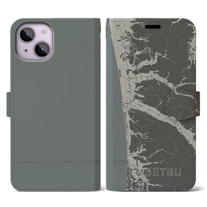 【遠別（北海道）】地図柄iPhoneケース（手帳タイプ）モノトーン・iPhone 14 用