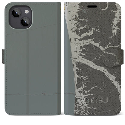 【遠別（北海道）】地図柄iPhoneケース（手帳タイプ）モノトーン・iPhone 14 Plus 用