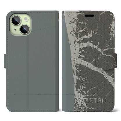 【遠別（北海道）】地図柄iPhoneケース（手帳タイプ）モノトーン・iPhone 15 用