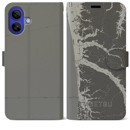 【遠別（北海道）】地図柄iPhoneケース（手帳タイプ）モノトーン・iPhone 16 Pro Max 用