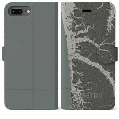 【遠別（北海道）】地図柄iPhoneケース（手帳タイプ）モノトーン・iPhone 8Plus /7Plus / 6sPlus / 6Plus 用