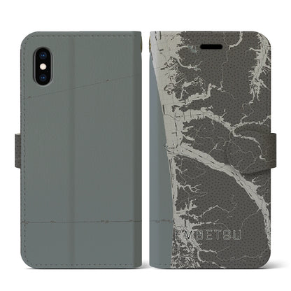 【遠別（北海道）】地図柄iPhoneケース（手帳タイプ）モノトーン・iPhone XS / X 用