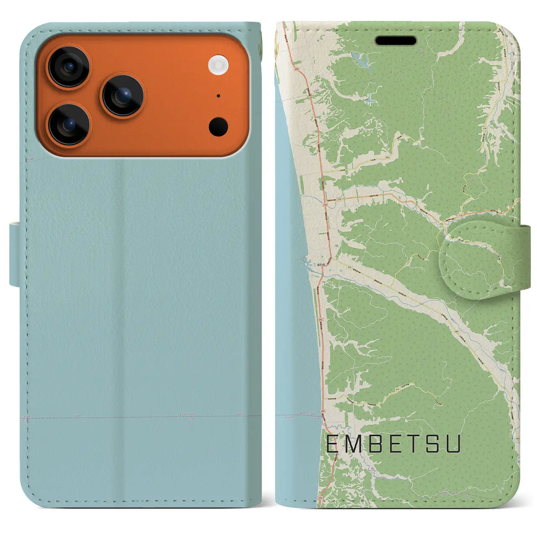 【遠別(北海道)】地図柄iPhoneケース(手帳タイプ)モノトーン・iPhone 17 Pro Max 用