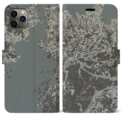 【江迎（長崎県）】地図柄iPhoneケース（手帳タイプ）モノトーン・iPhone 11 Pro Max 用