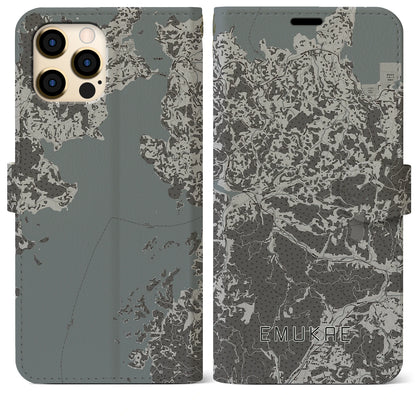 【江迎（長崎県）】地図柄iPhoneケース（手帳タイプ）モノトーン・iPhone 12 Pro Max 用