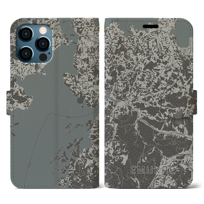 【江迎（長崎県）】地図柄iPhoneケース（手帳タイプ）モノトーン・iPhone 12 / 12 Pro 用
