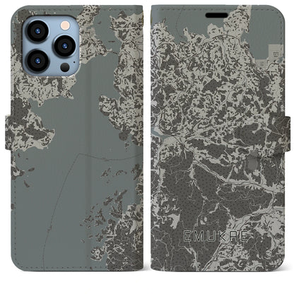 【江迎（長崎県）】地図柄iPhoneケース（手帳タイプ）モノトーン・iPhone 13 Pro Max 用