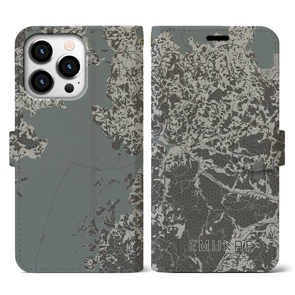 【江迎（長崎県）】地図柄iPhoneケース（手帳タイプ）モノトーン・iPhone 13 Pro 用