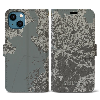 【江迎（長崎県）】地図柄iPhoneケース（手帳タイプ）モノトーン・iPhone 13 用