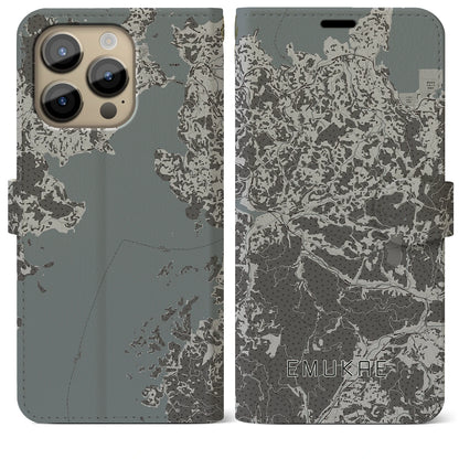 【江迎（長崎県）】地図柄iPhoneケース（手帳タイプ）モノトーン・iPhone 14 Pro Max 用