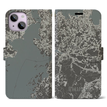 【江迎（長崎県）】地図柄iPhoneケース（手帳タイプ）モノトーン・iPhone 14 用