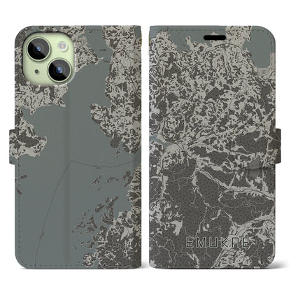 【江迎（長崎県）】地図柄iPhoneケース（手帳タイプ）モノトーン・iPhone 15 用