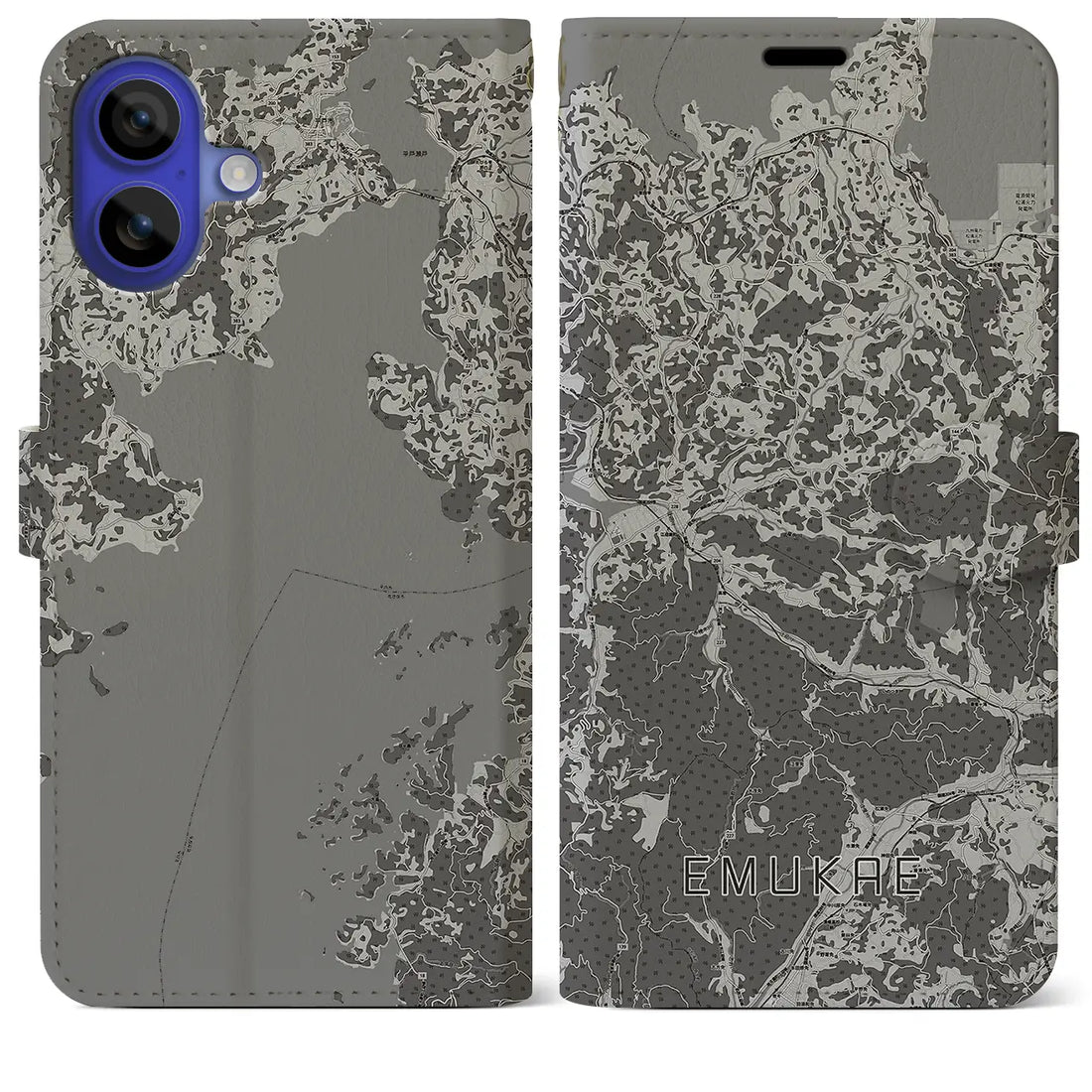 【江迎(長崎県)】地図柄iPhoneケース(手帳タイプ)モノトーン・iPhone 16 Pro Max 用