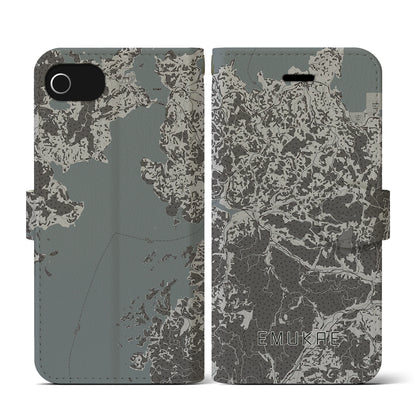 【江迎（長崎県）】地図柄iPhoneケース（手帳タイプ）モノトーン・iPhone SE（第3 / 第2世代） / 8 / 7 / 6s / 6 用